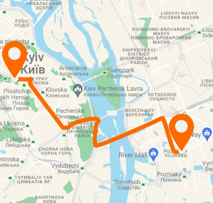 Позняки — центр Києва — горизонтальне розташування
