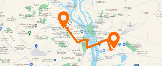 Позняки — центр Києва — вертикальне розташування