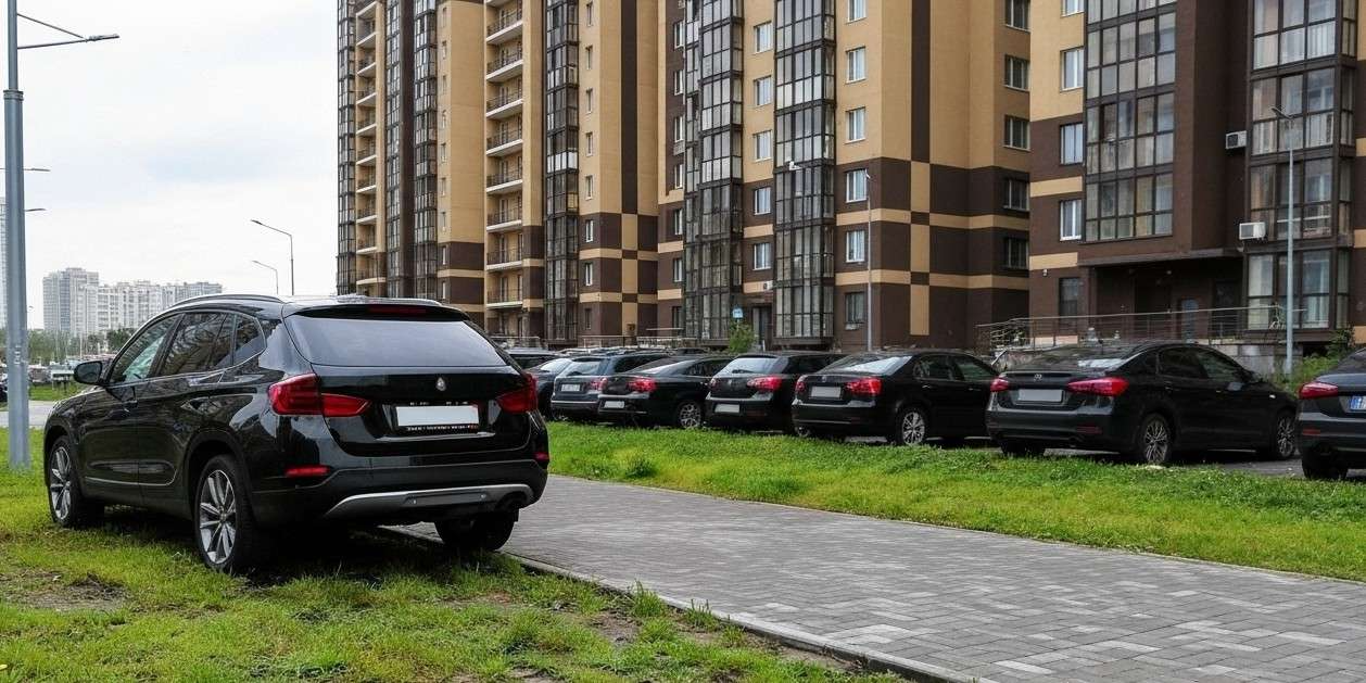 Falschparken: Auto auf Gehweg vor Wohnhaus