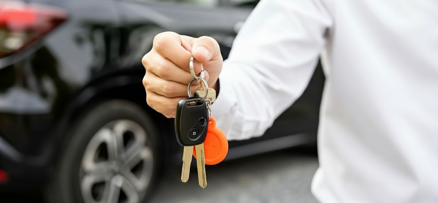 Man holding car keys - profitable car rental service