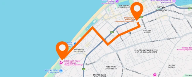 Europark to Pirosmani Restaurant — vertical layout