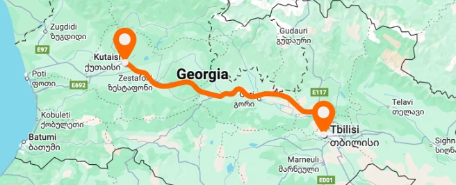 м. Кутаїсі – Залізничний вокзал, м. Тбілісі — вертикальне розташування