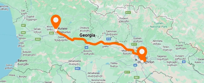 м. Кутаїсі – Аеропорт Тбілісі — вертикальне розташування