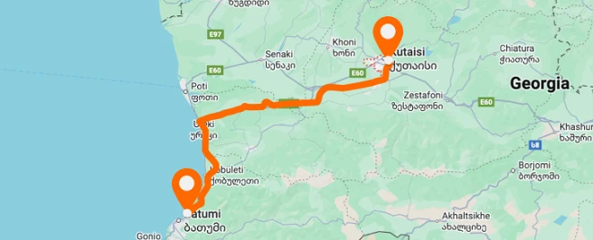 м. Кутаїсі – м. Батумі, автостанція — вертикальне розташування