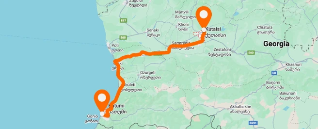 м. Кутаїсі – Аеропорт Батумі — вертикальне розташування